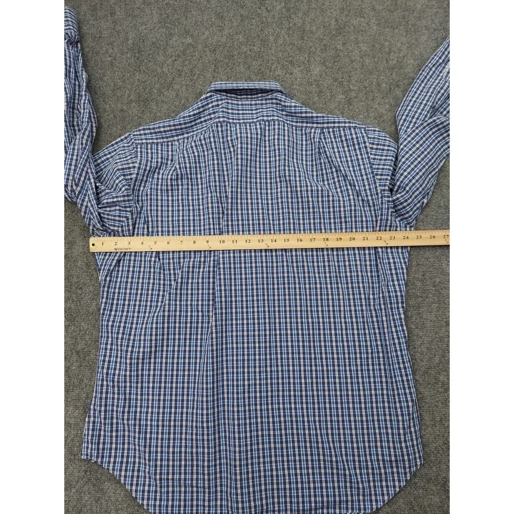 Vt POLO‎ RALPH LAUREN Shirt Mens 16.5-35 Blue Plaid Curham 2 Ply 100s Hong Kong